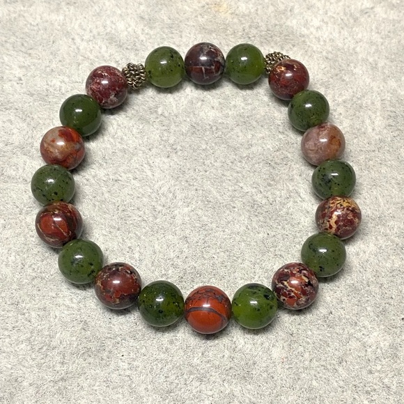Hand Crafted Jewelry - Hand Crafted Ibis Jasper Serpentine & Fire Quartz Stretch Bracelet